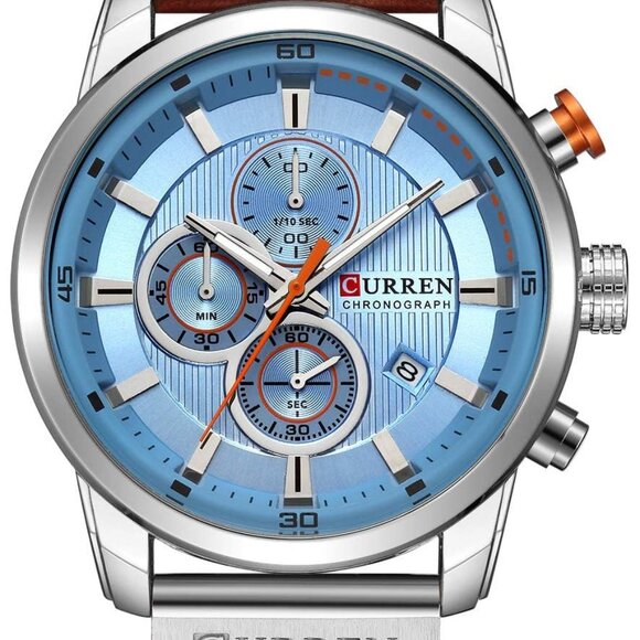 Men's Chronograph Watch Leather Strap Quartz Movement Water Resistant